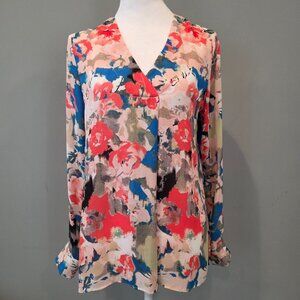 Rose & Olive Chiffon Floral Blouse. Small. Long sleeve. Boho Cottage Twee Spring